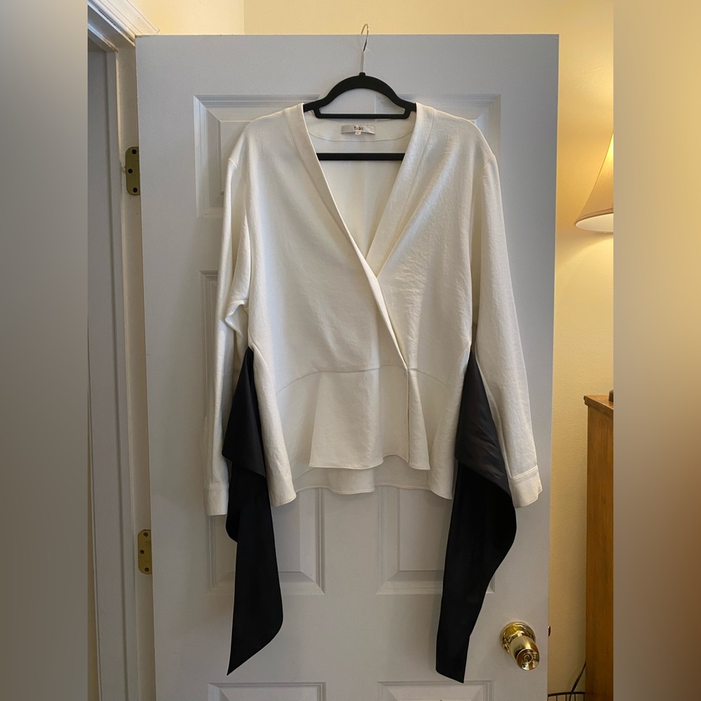 Tibi Womens Long Sleeve White V-Neck Blouse with Bow, Size US 10 - Picture 6 of 9